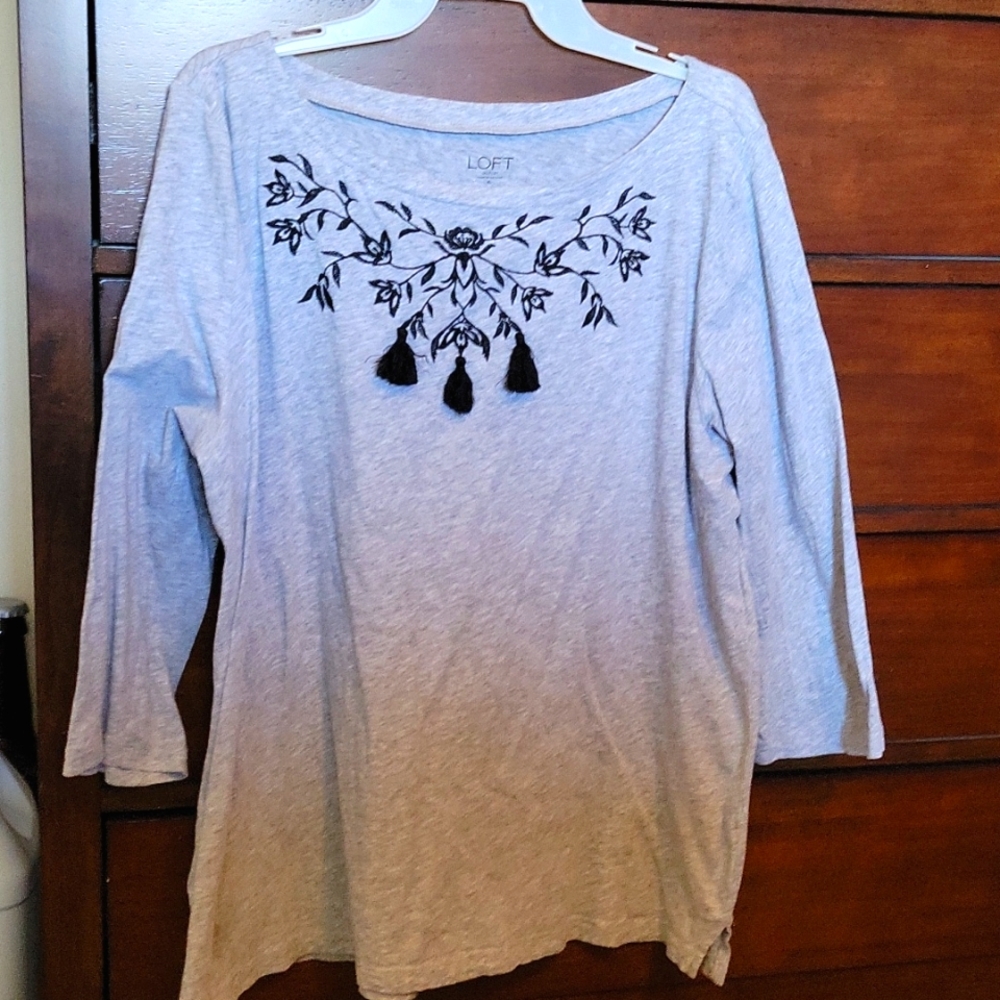 Loft 3/4 sleeve grey top